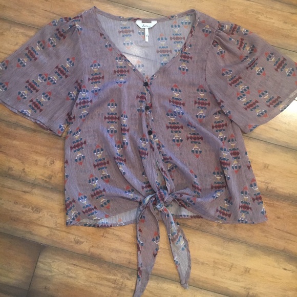 Tribal Print Sheer Button Up Blouse - Picture 2 of 5