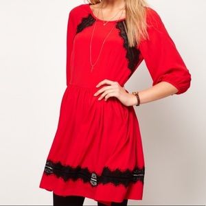 Asos red and black lace skater dress size 6