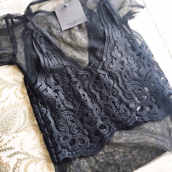 Zara Tops - black mesh crochet tank layered top
