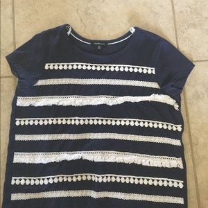 Navy blue top with white detailing