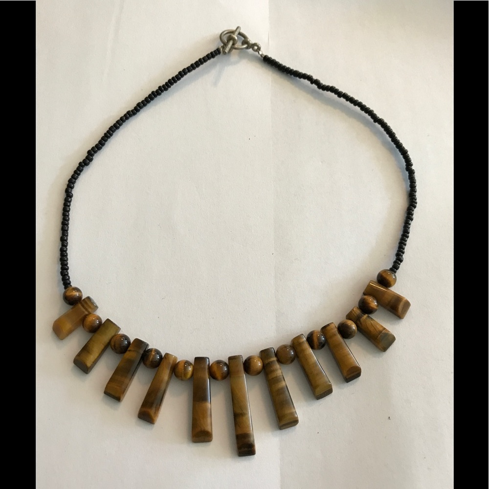 Tiger Eye and black glass seed bead necklace