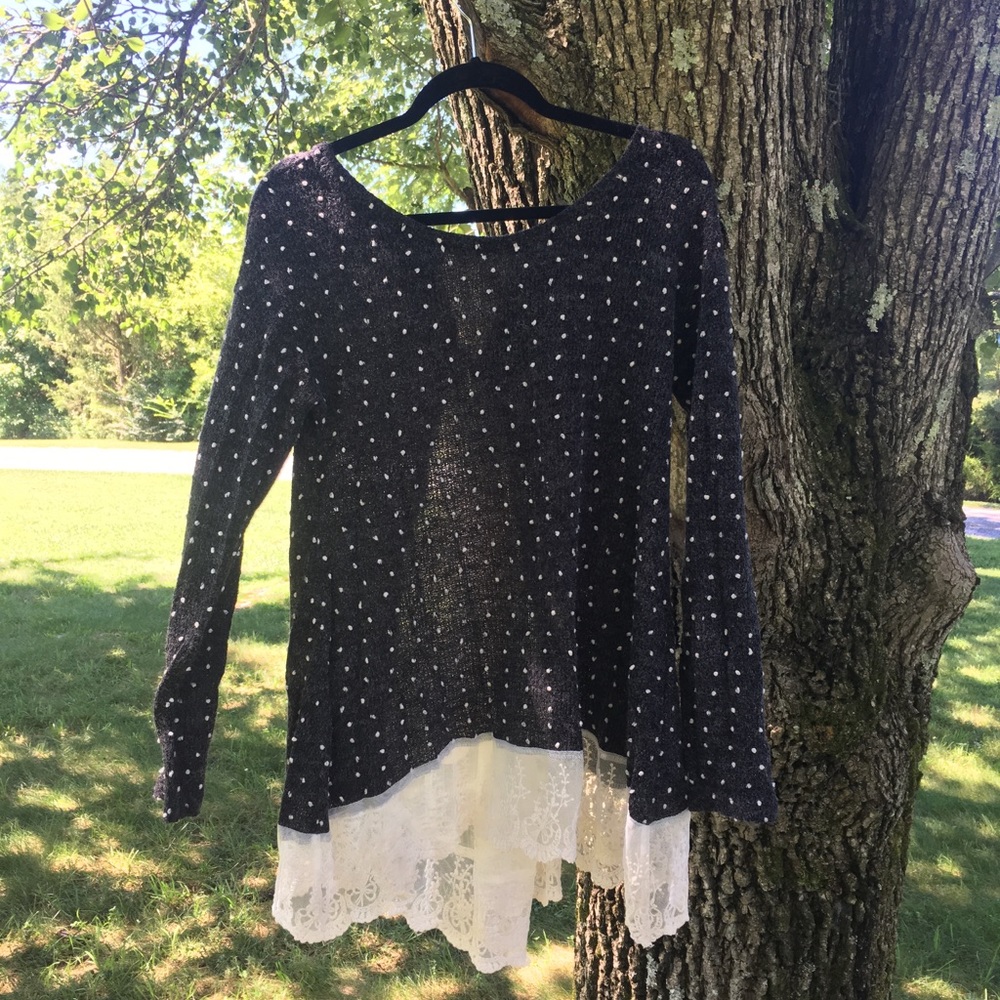 Polka Dot/Lace Open Back Sweater