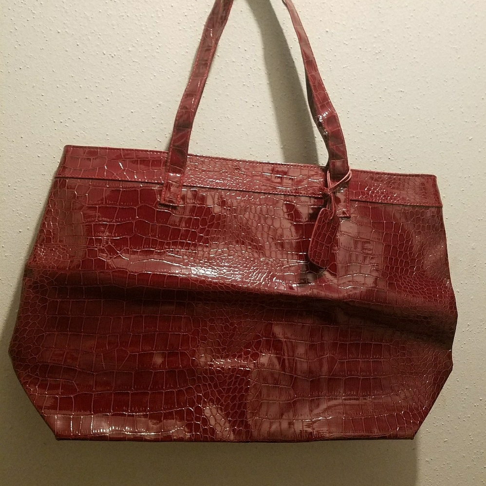 Neiman Marcus maroon faux patent alligator handbag