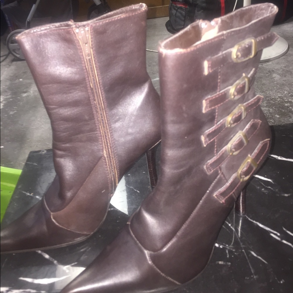 Dark brown stiletto heeled boots