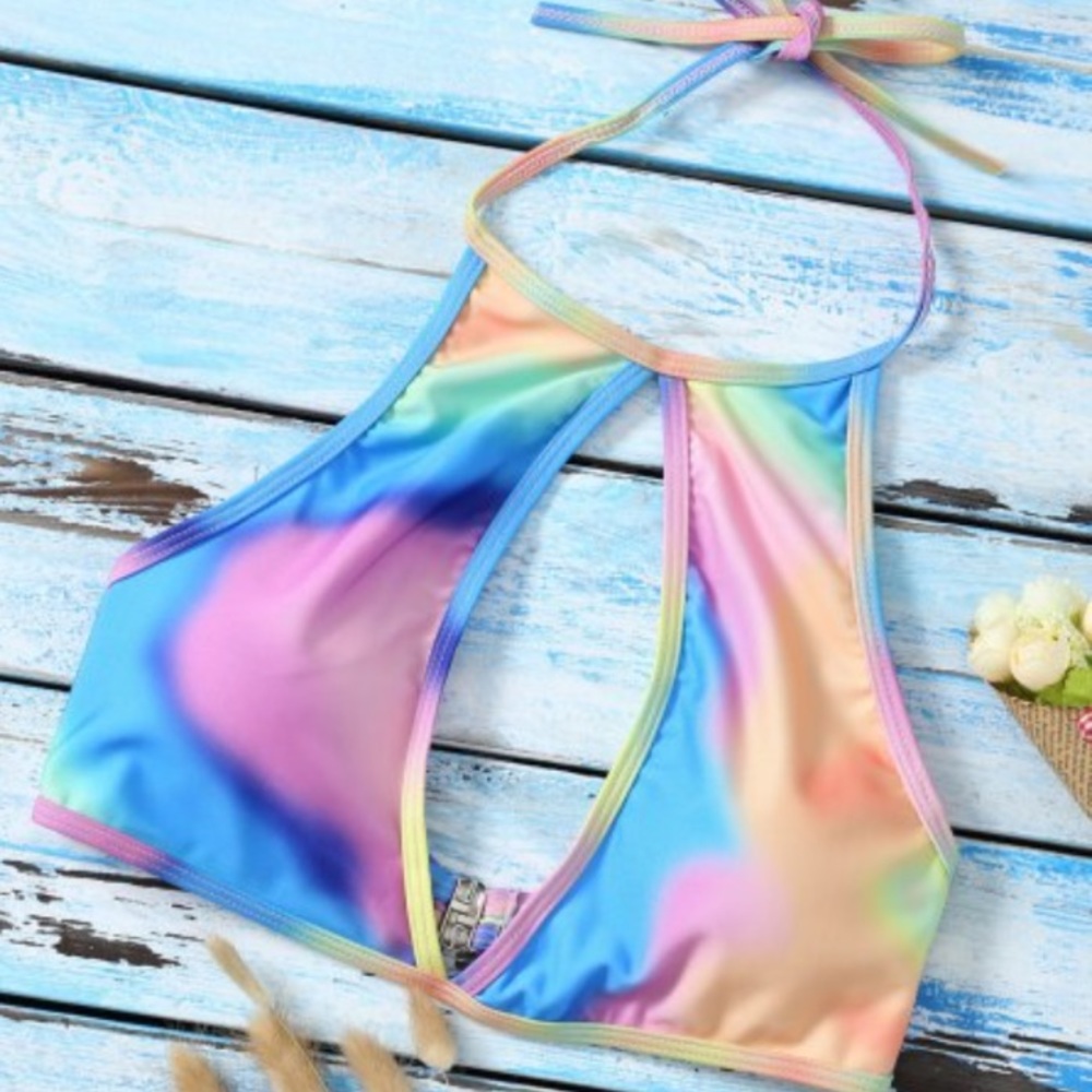 Rainbow tie dye bikini top