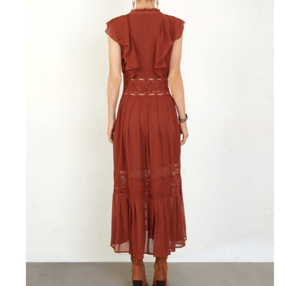 🍃💕NWT Chan Luu Ruffled Boho Crochet  Maxi Dress - Picture 2 of 8