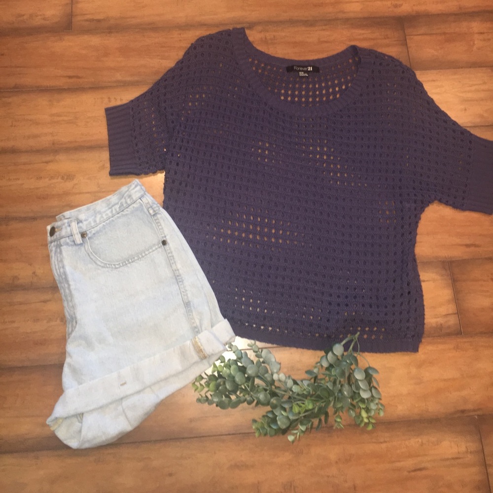 Forever 21 Dark Blue Half Sleeve Sweater
