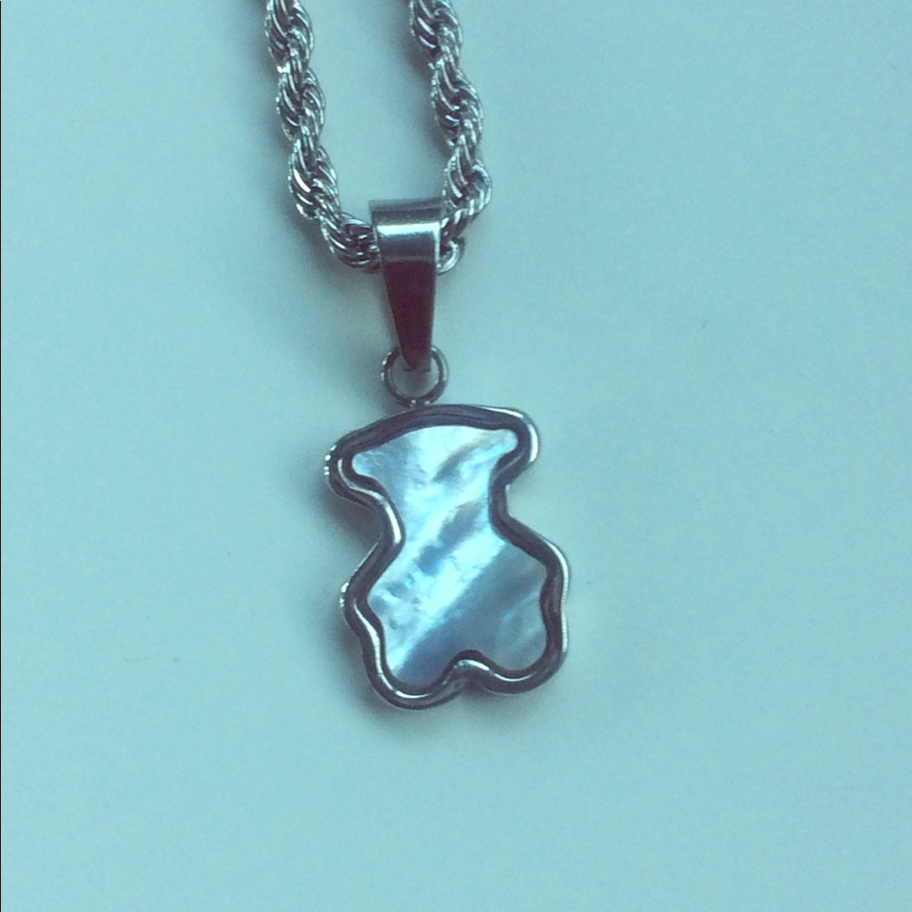 Teddy Bear Silver Charm & Rope Chain