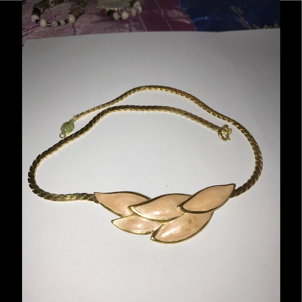 Napier gold tone and pink enamel necklace