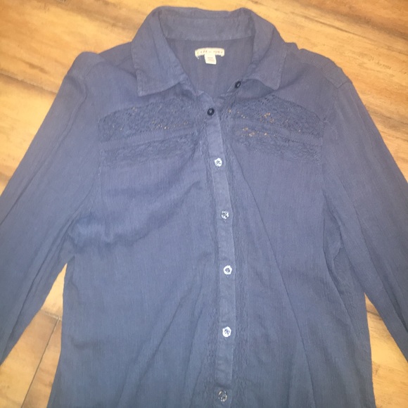 Dark Blue Button Up with Lace Detail! - Picture 2 of 5