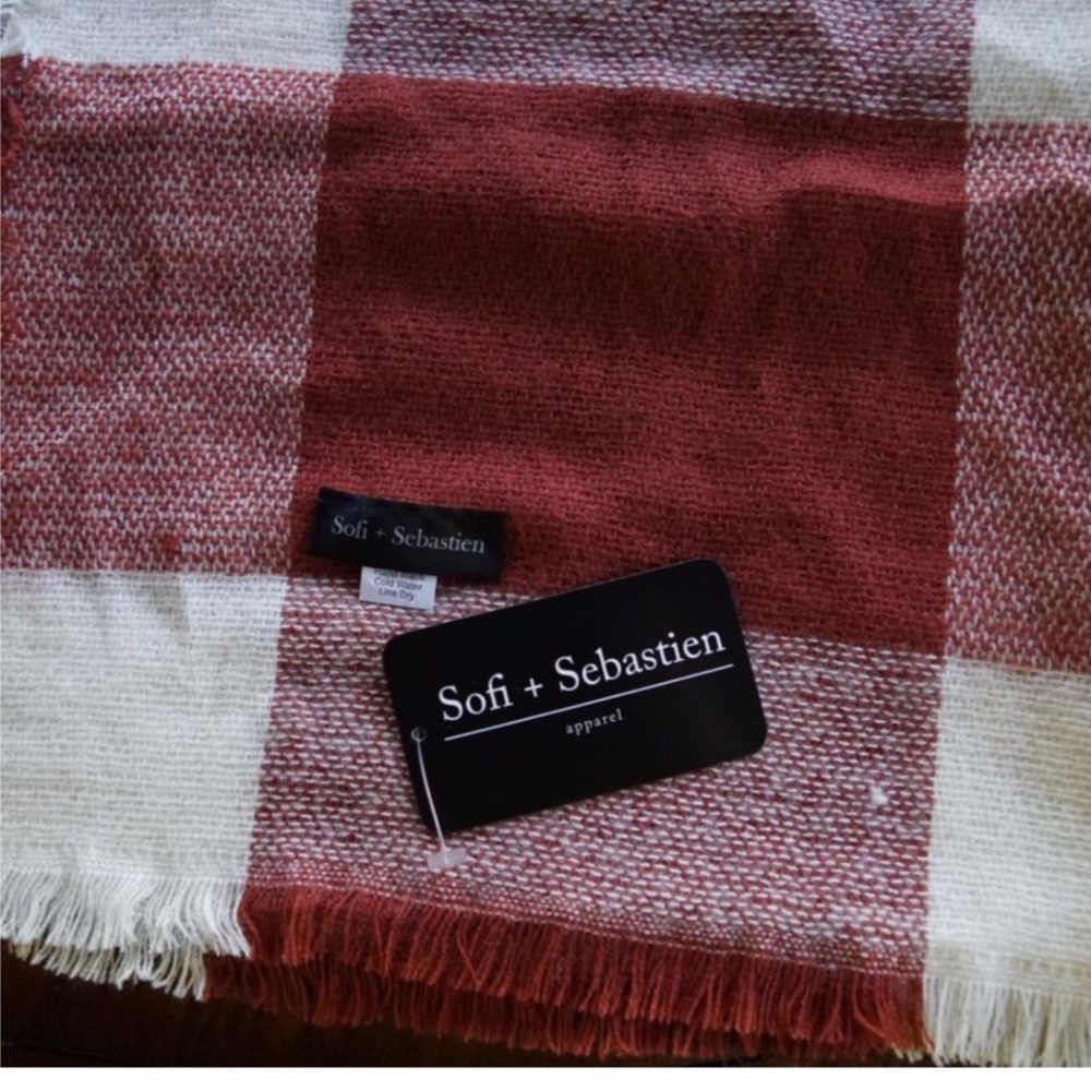 Blanket scarf buffalo plaid burgundy brown ivory - Picture 5 of 5