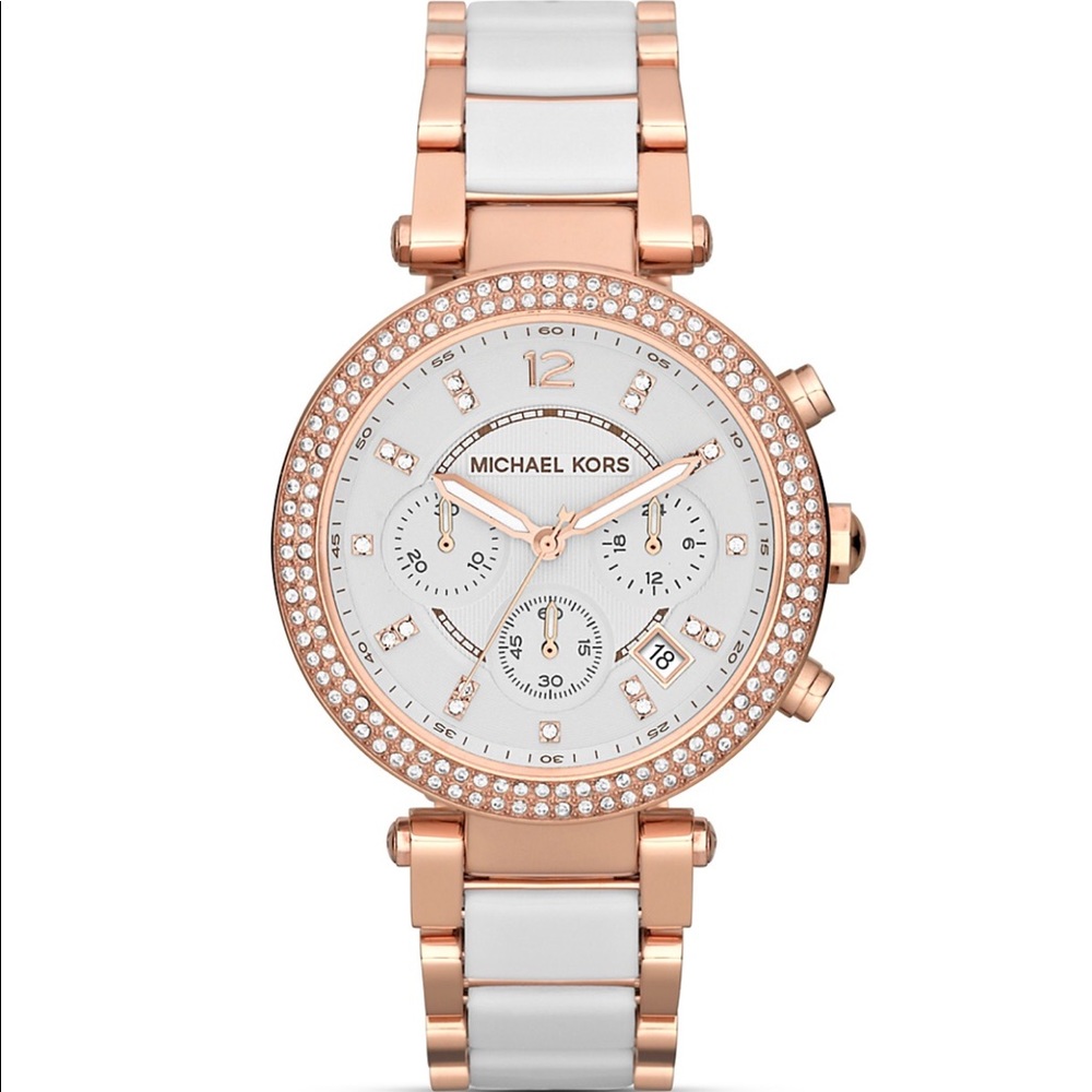 Michael Kors white and rose gold watch