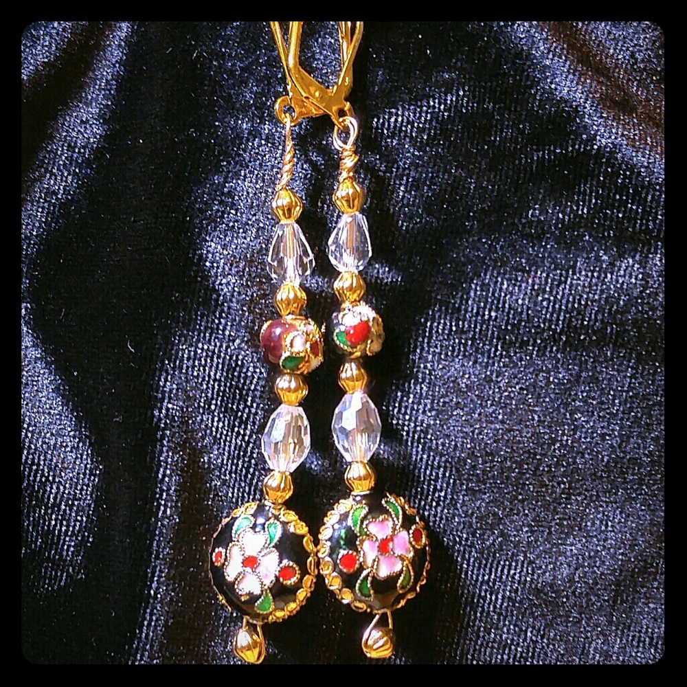 #0029 "Mardi Gras" Artisan Cloisonne Earrings