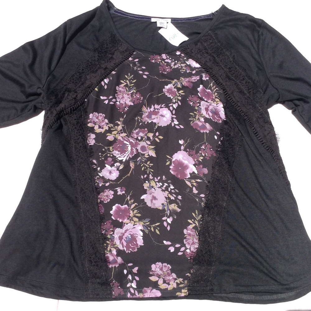 Floral and Black Lace Top