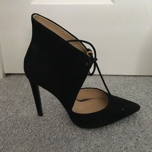 Zara black suede tie pumps