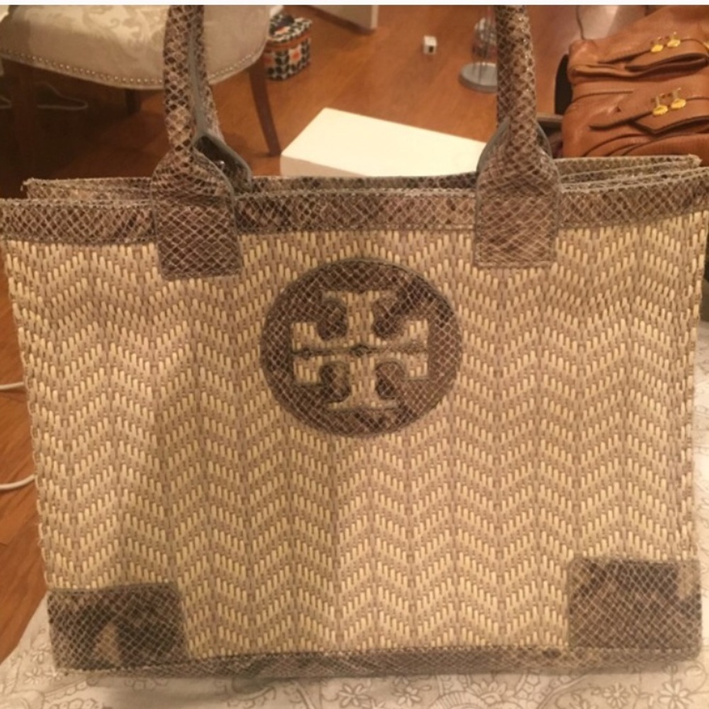 Tory burch snake & Raffia Ella tote