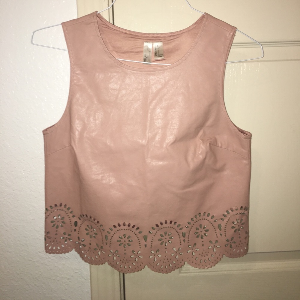 light pink leather crop top