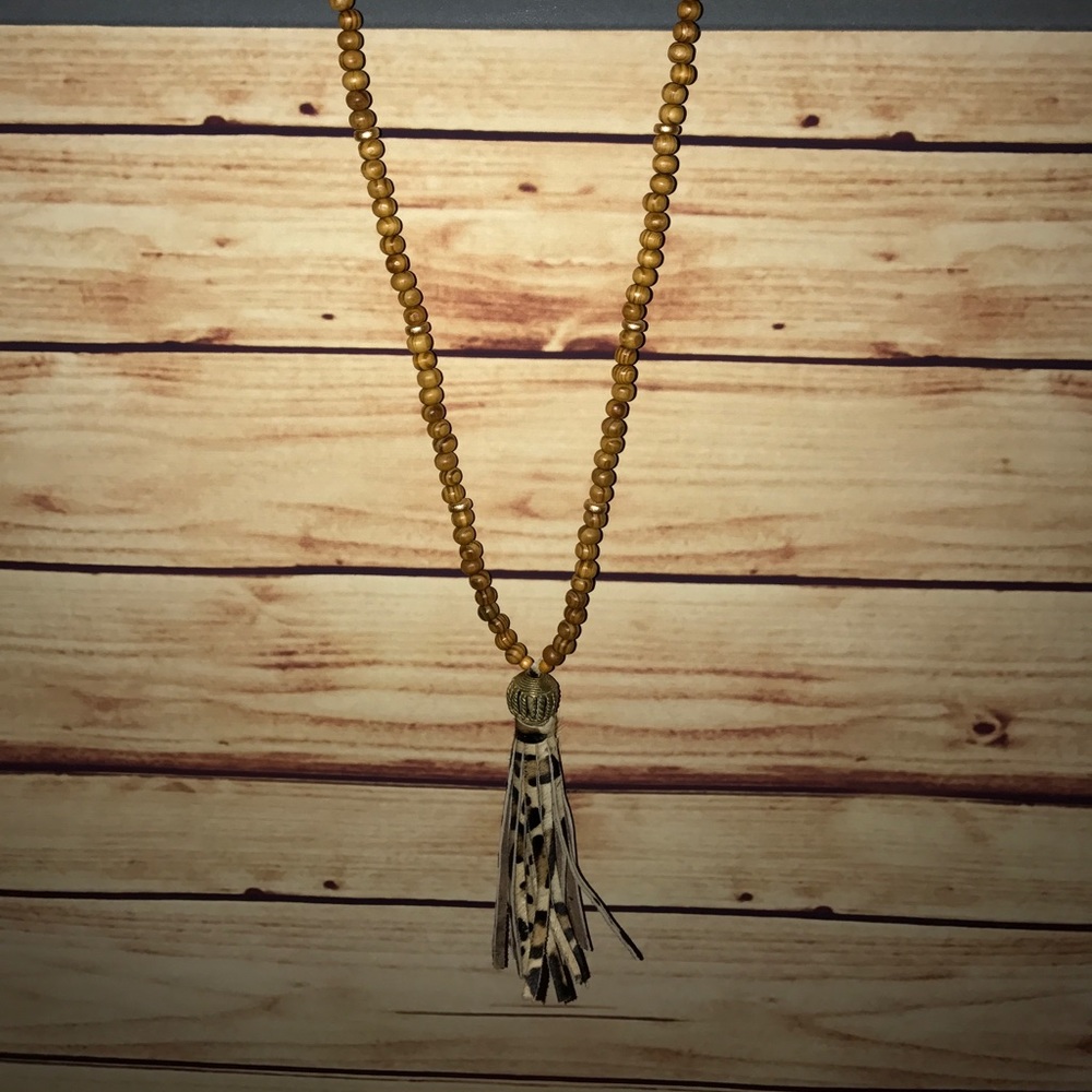 Cheetah print tassel necklace
