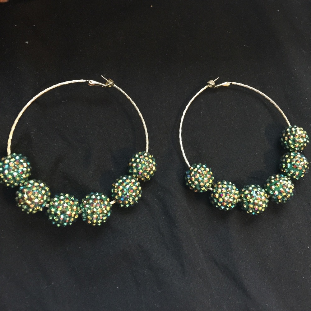 Green Sparkle Hoop Earrings