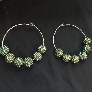 Green Sparkle Hoop Earrings