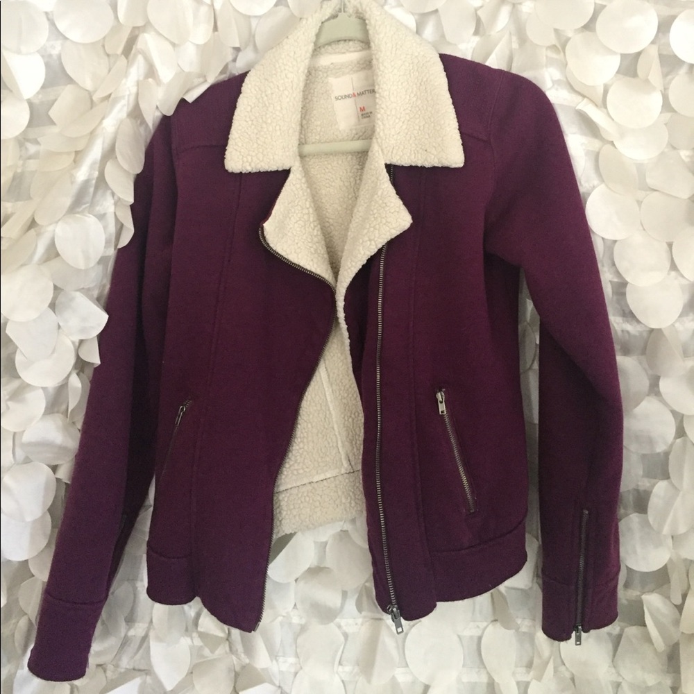 Moto style shearling maroon jacket