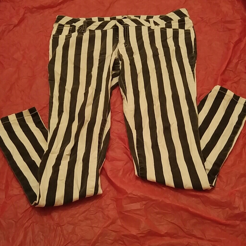 Black & White Striped Skinny Jeans