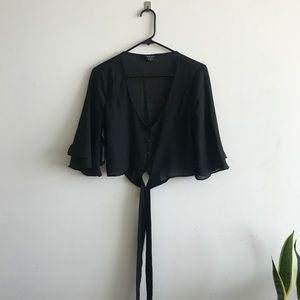 Marciano tie-front crop top with bell sleeves