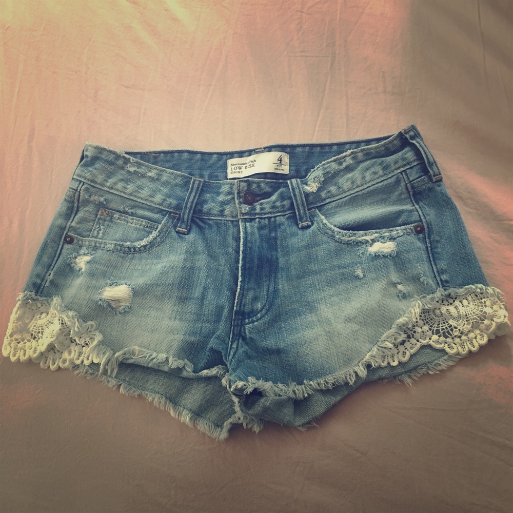 A&F Lace Accent Denim Shorts