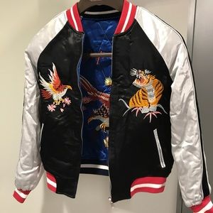 topshop reversible embroidered bomber jacket. us 2