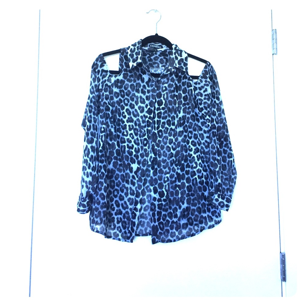 Express Leopard print cold shoulder top