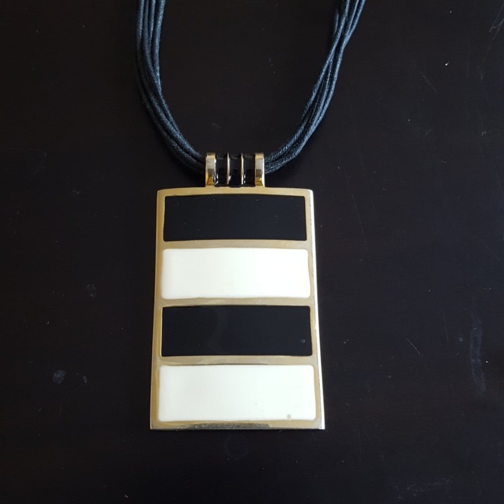 Black, White, Gold Enamel Necklace Fashion Jewelry
