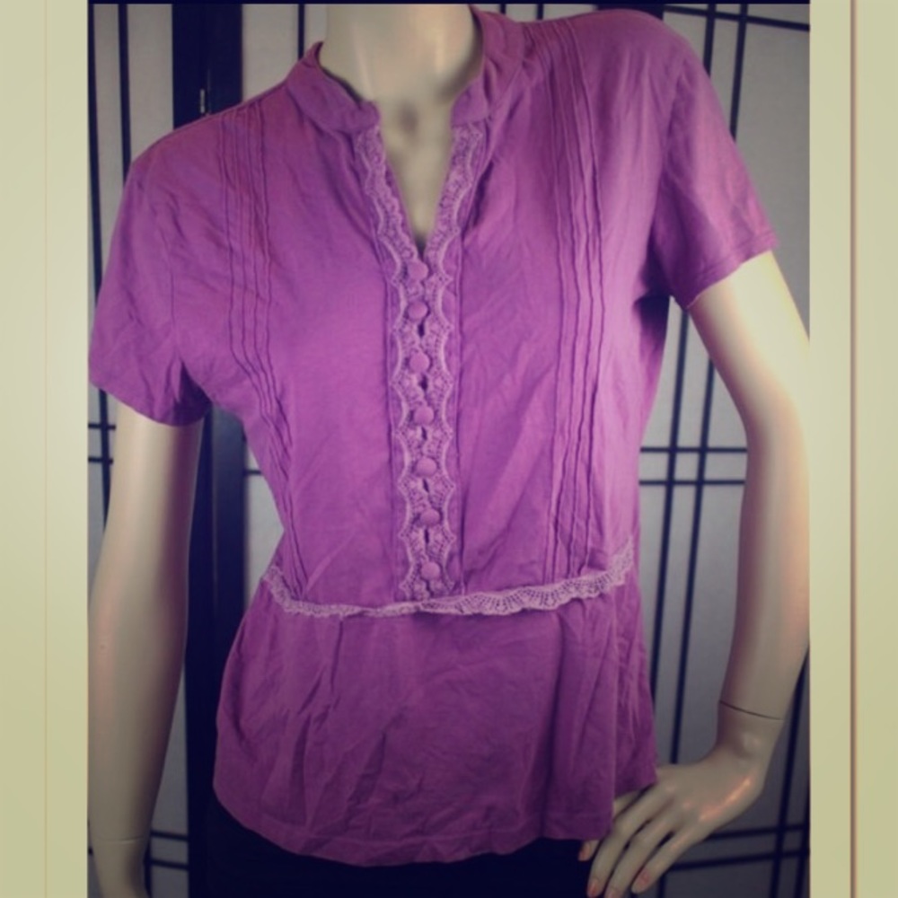 Beautiful Lilac Purple Lace Detail Blouse - Large