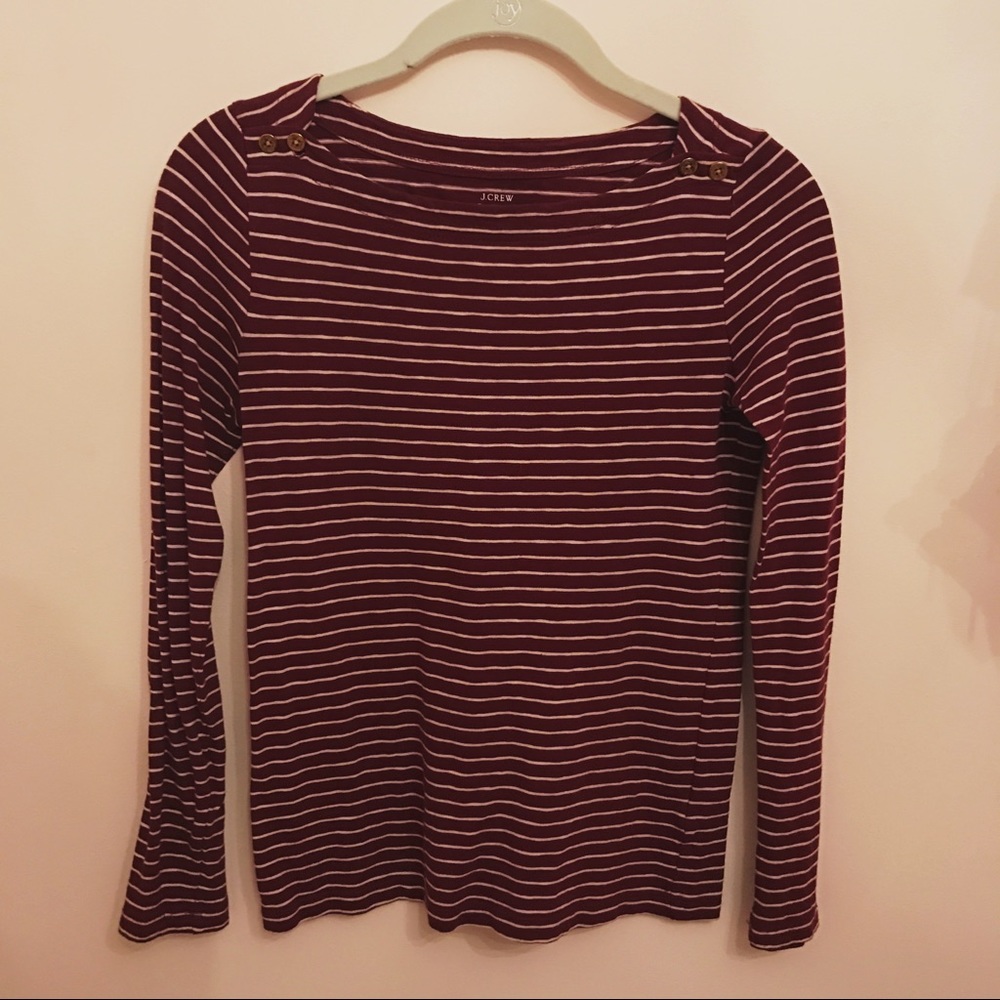 J Crew Maroon White Stripe Painter T Gold Buttons