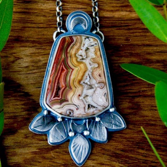 SALE! STERLING SILVER MONTANA AGATE NECKLACE! - Picture 5 of 7