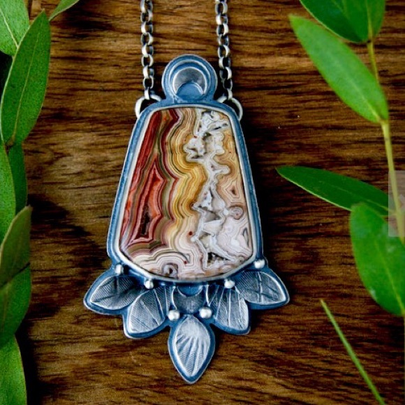 SALE! STERLING SILVER MONTANA AGATE NECKLACE! - Picture 3 of 7