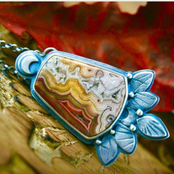 SALE! STERLING SILVER MONTANA AGATE NECKLACE! - Picture 6 of 7