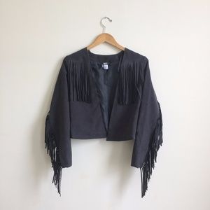 H&M Gray vegan suede fringe jacket 8