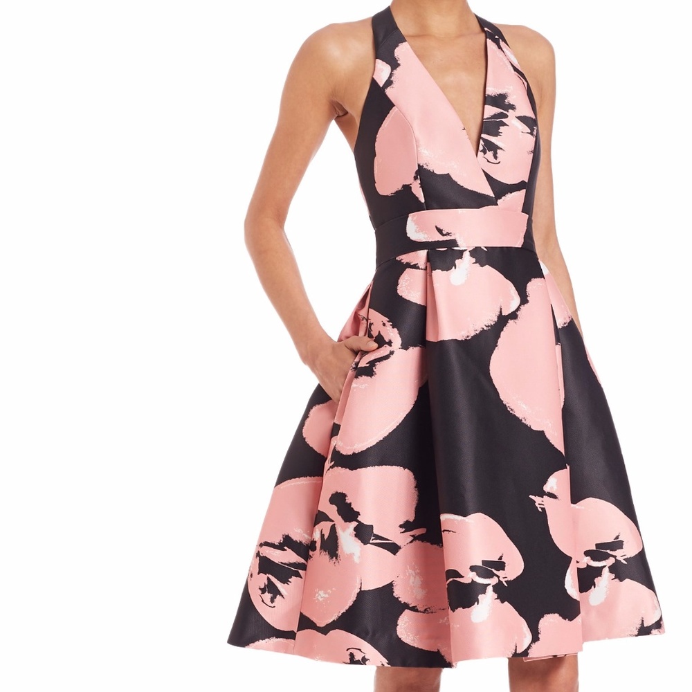 Halston Heritage Orchid Print Halter Dress NWT