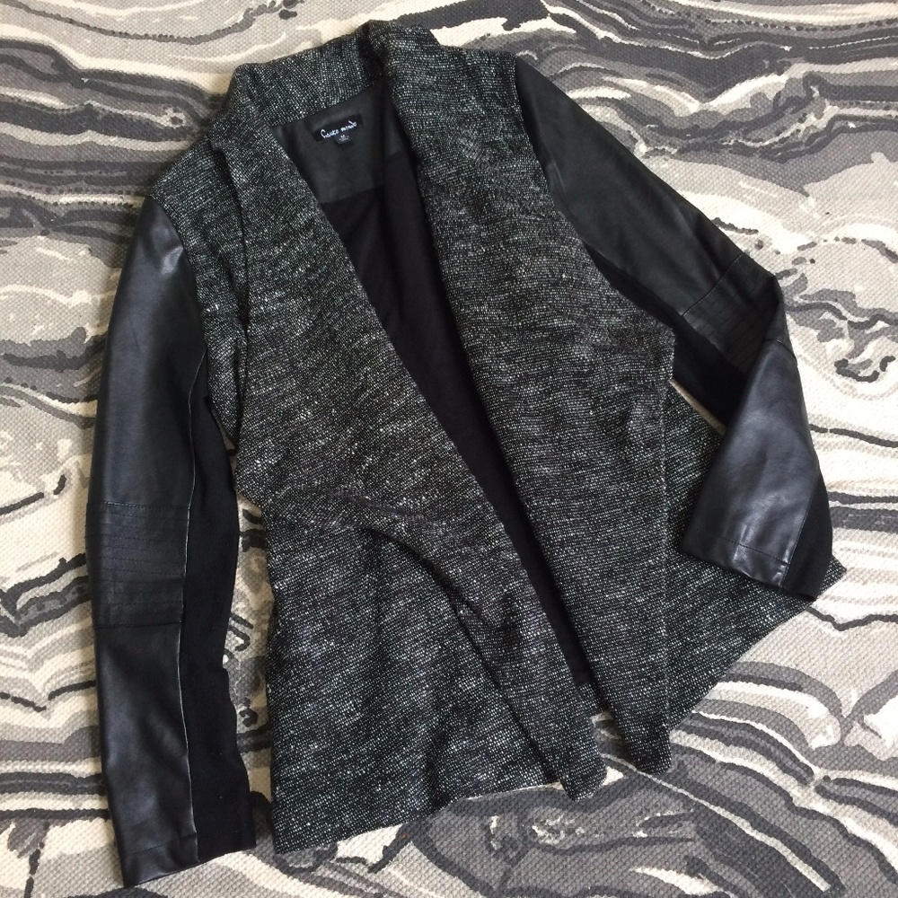 Haute Monde Draped tweed leather jacket M