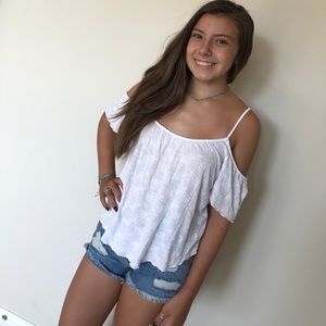 White Cotton Cold Shoulder Top