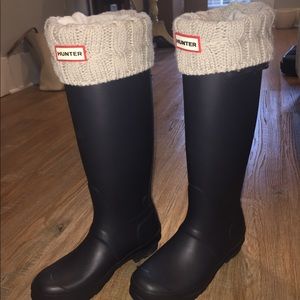 Tall Hunter boots with cable knit welly socks
