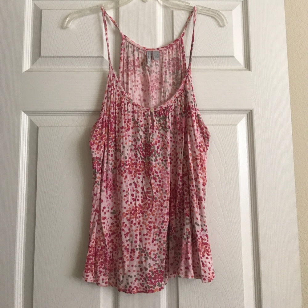 Pink polka dot flowy tank