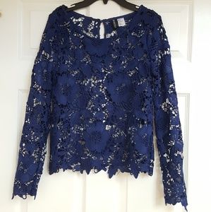 H&M Navy Floral Blouse