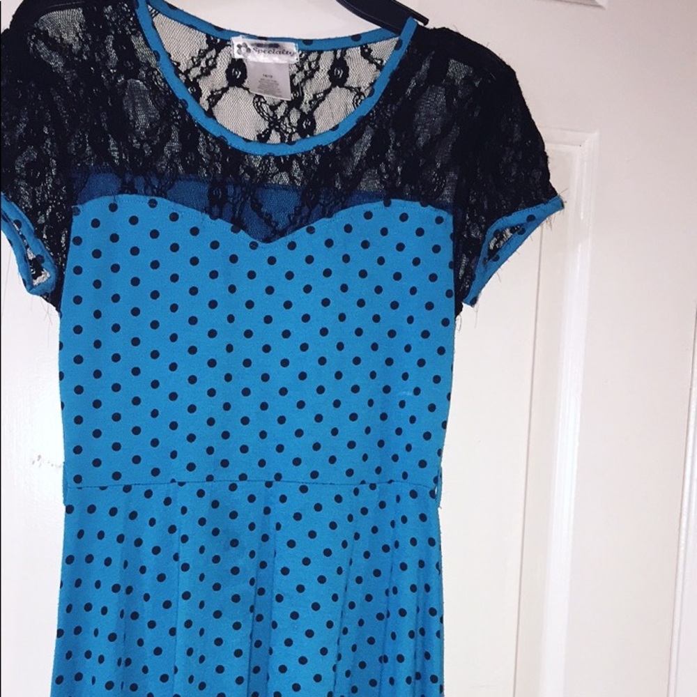 Blue Polka Dot Skater Lace Dress