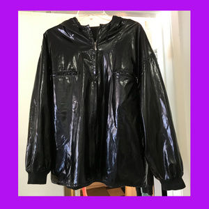 Black Pleather (PU) Jacket with Hood