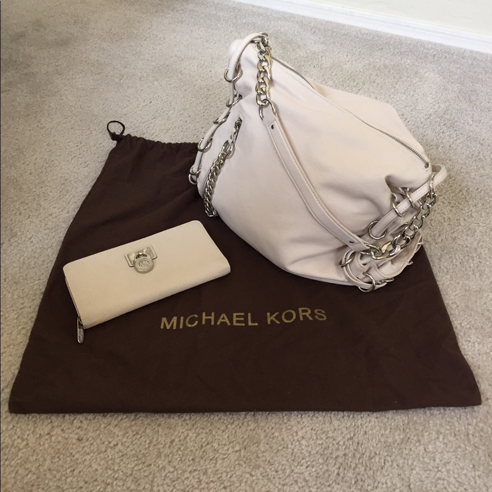 Ivory Michael Kors Leather Purse and Wallet Set