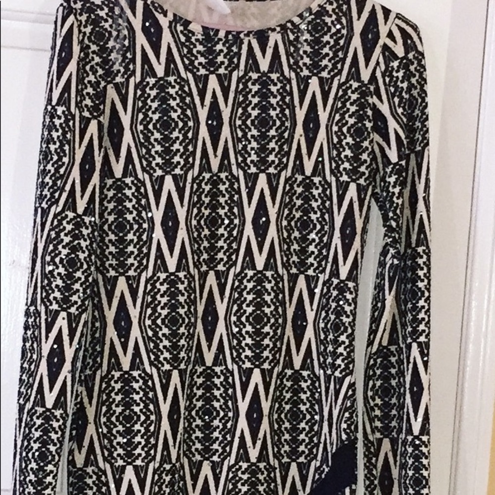 Black and Beige Long Sleeve Dress