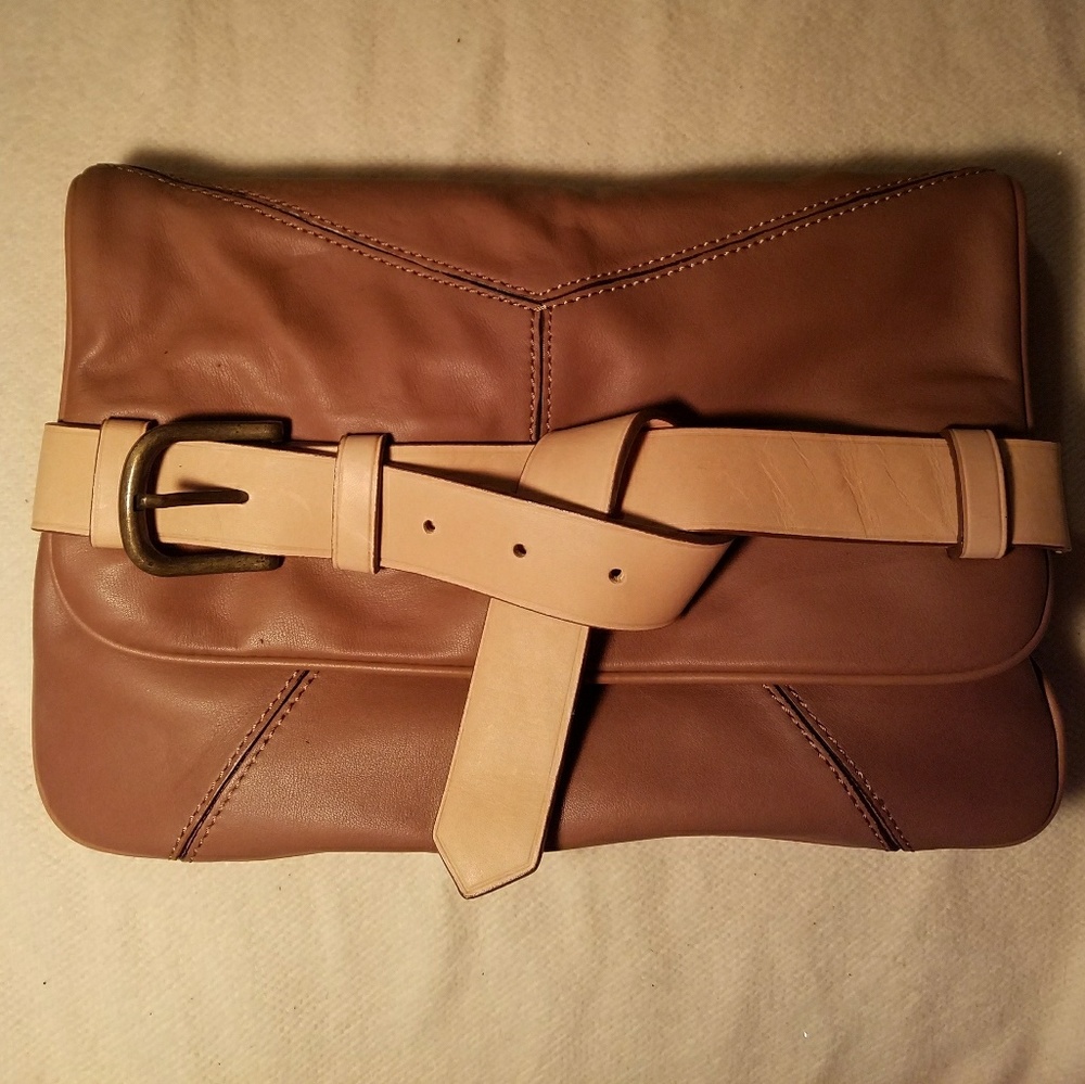 Ann Taylor brown and tan clutch handbag