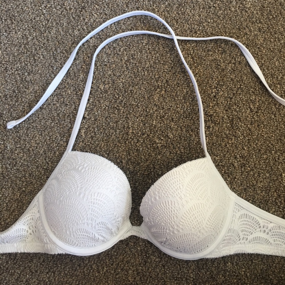 Push up white crocheted bikini top