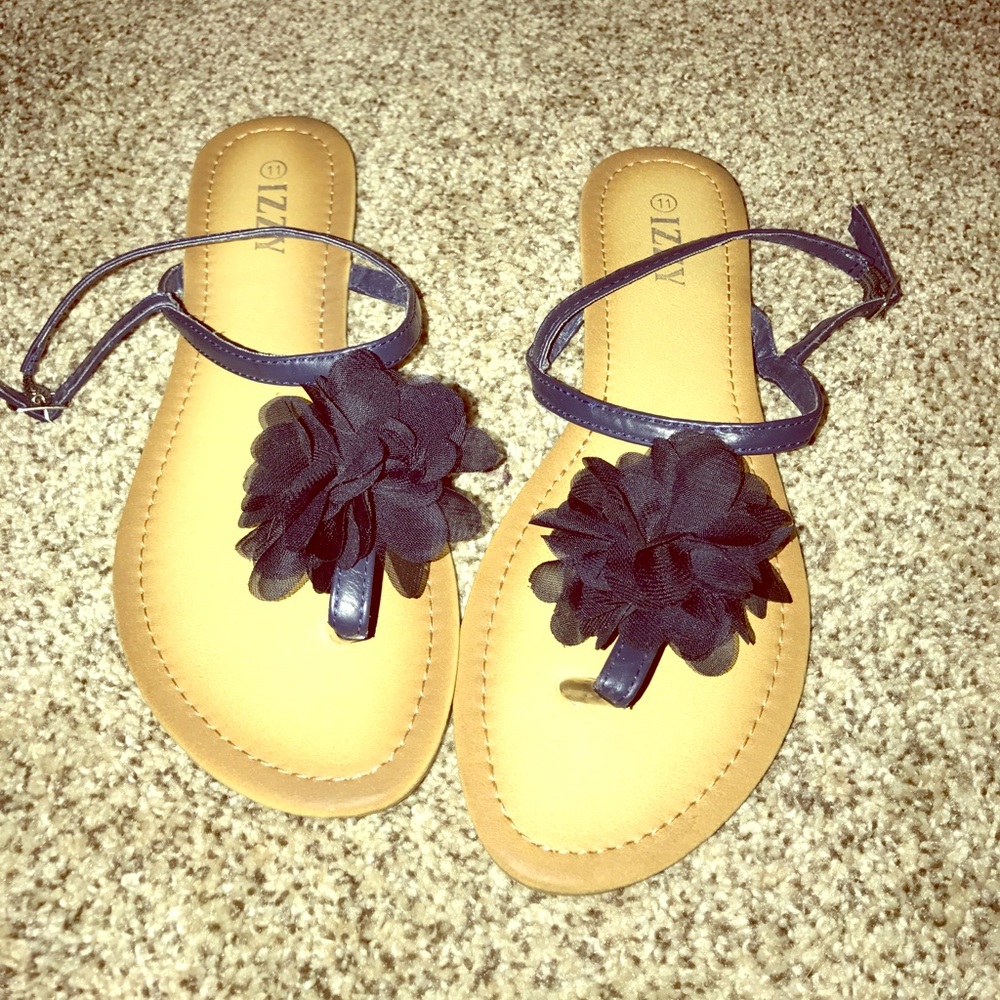 T-Strap Navy Flower Sandals
